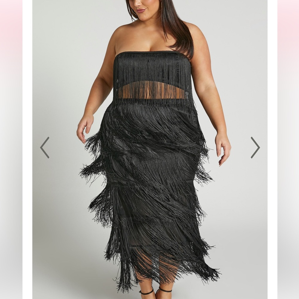 Fringe Midi Skirt & Strapless Bandeau Top - 2 piece set